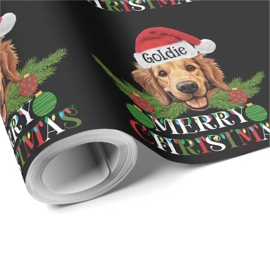 Gepersonaliseerde Golden Retriever Vrolijk Kerstfe Cadeaupapier (Rol Hoek)