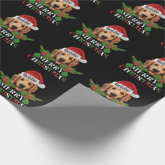 Gepersonaliseerde Golden Retriever Vrolijk Kerstfe Cadeaupapier (Hoek)