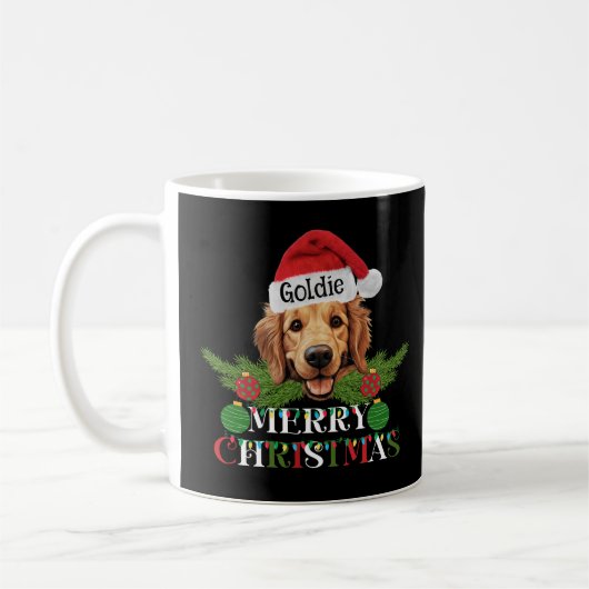 Gepersonaliseerde Golden Retriever Vrolijk Kerstfe Koffiemok (Links)