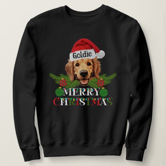 Gepersonaliseerde Golden Retriever Vrolijk Kerstfe Trui (Design voorkant)