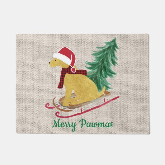 Gepersonaliseerde Golden Retriever Xmas Sled Burla Deurmat (Voorkant)