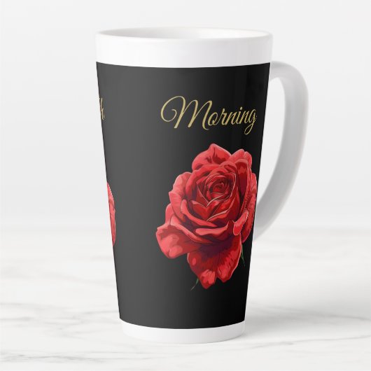 Gepersonaliseerde Golden Script Elegant Red Rose M Latte Mok (Rechterhoek)