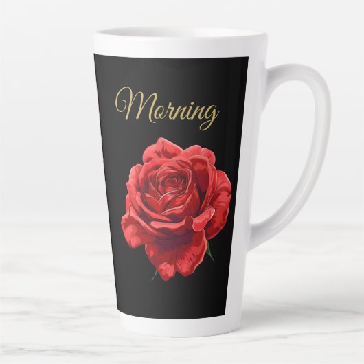 Gepersonaliseerde Golden Script Elegant Red Rose M Latte Mok (Rechts)