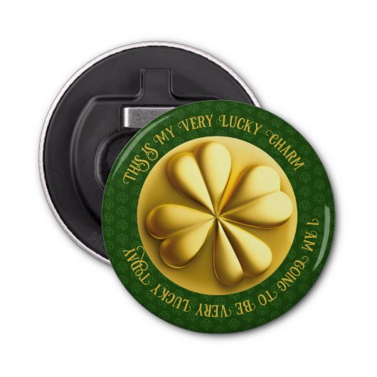 Gepersonaliseerde Golden Shamrock St. Patrick's Da Button Flesopener (Voorkant)