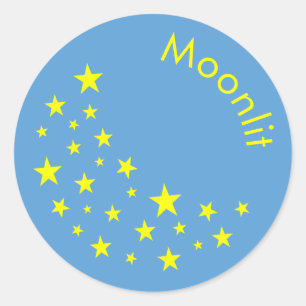 Gepersonaliseerde Golden Stars en Moon Blue Ronde Sticker