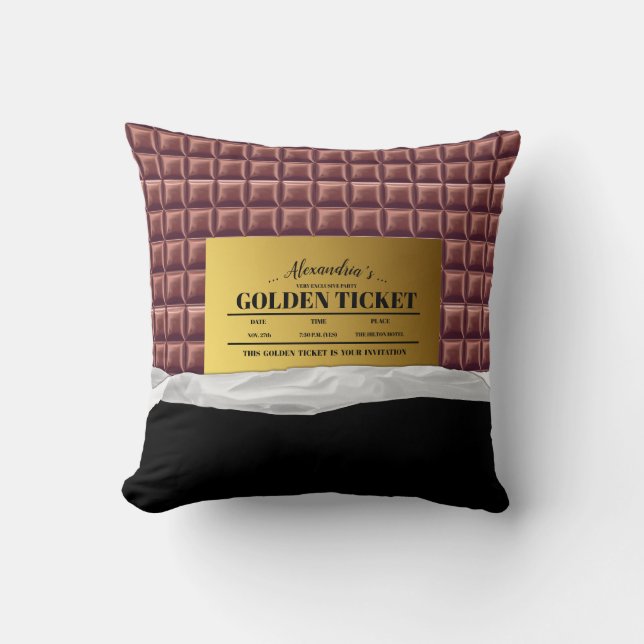 Gepersonaliseerde Golden Ticket Chocolade Bar Kussen (Voorkant)