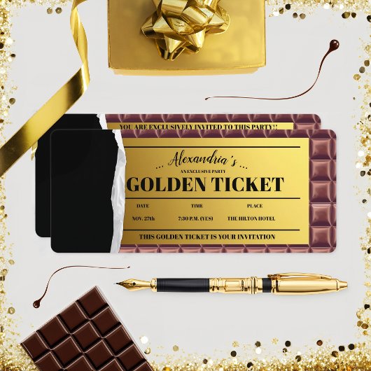 Gepersonaliseerde Golden Ticket Chocolade Party Kaart