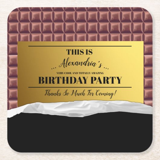 Gepersonaliseerde Golden Ticket Chocolade Party Kartonnen Onderzetters (Voorkant)
