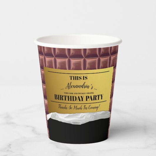 Gepersonaliseerde Golden Ticket Chocolade Party Papieren Bekers (Achterkant)