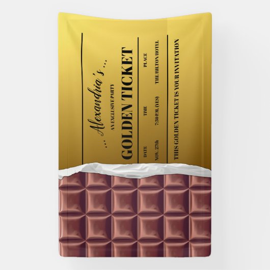 Gepersonaliseerde Golden Ticket Chocolade Party Spandoek (Verticaal)