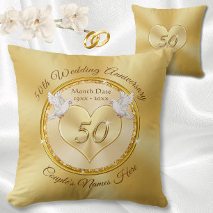 Gepersonaliseerde Golden Wedding Jubileum Cadeaus, Kussen