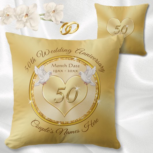 Gepersonaliseerde Golden Wedding Jubileum Cadeaus, Kussen