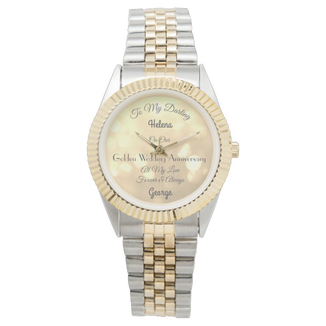 Gepersonaliseerde Golden Wedding Jubileum Watch Horloge (Voorkant)