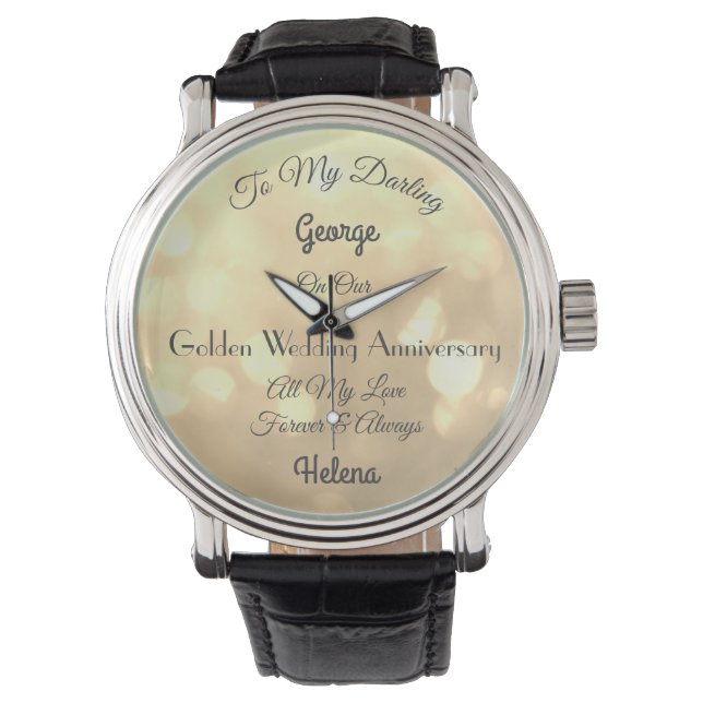 Gepersonaliseerde Golden Wedding Jubileum Watch Horloge (Voorkant)