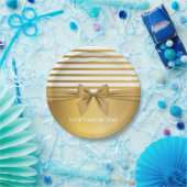 Gepersonaliseerde Golden White Stripes-kerstboom Papieren Bordje (Feest)