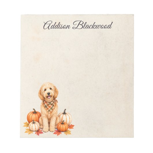 Gepersonaliseerde Goldendoodle Herfstbladeren Pomp Notitieblok (Voorkant)
