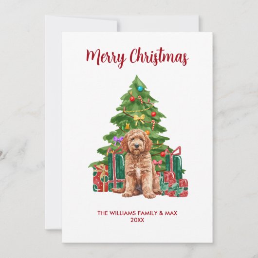 Gepersonaliseerde Goldendoodle Hond Familie Kerstm Feestdagenkaart (Voorkant)