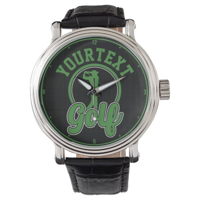 Gepersonaliseerde Golf ADD NAAM Retro Pro Golfer S Horloge (Voorkant)