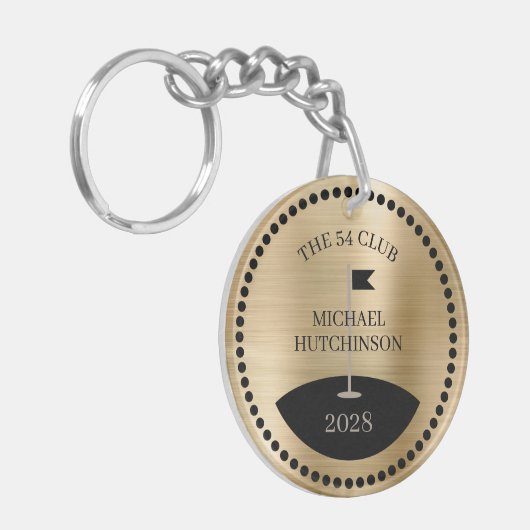 Gepersonaliseerde Golf Club Naam Jaar Goud Sleutelhanger (Voorkant Links)