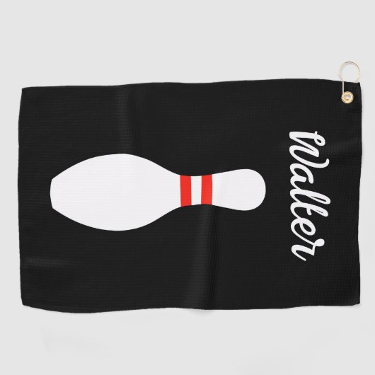 Gepersonaliseerde golf handdoek met bowling pin on (Horizontaal)
