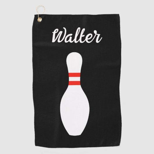 Gepersonaliseerde golf handdoek met bowling pin on (Voorkant)