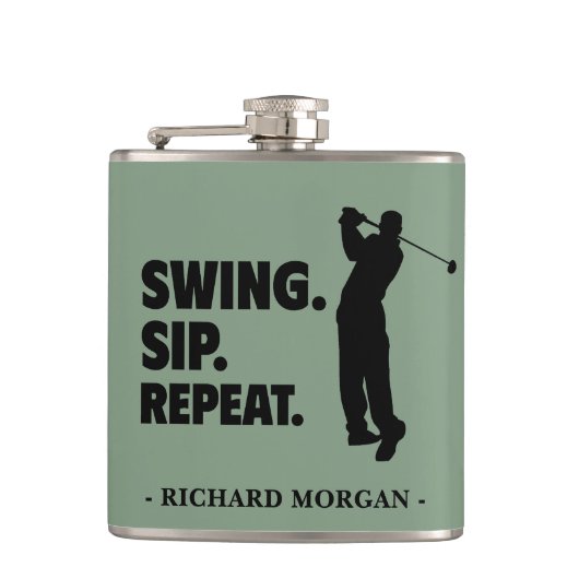 Gepersonaliseerde Golf Swing Sip Herhaal Heupfles (Voorkant)