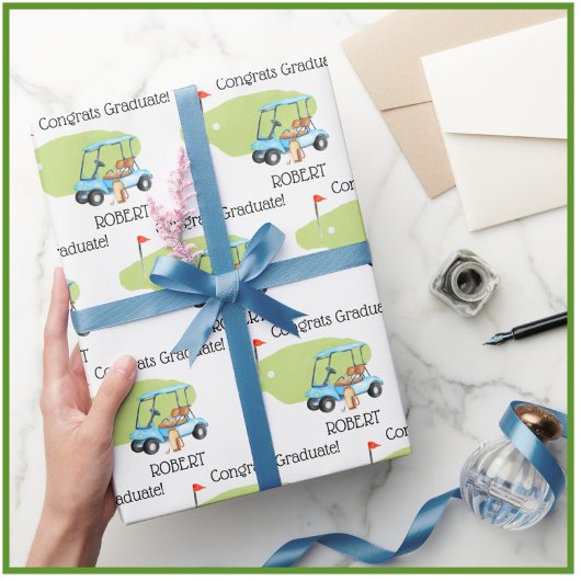 Gepersonaliseerde Golf Thema Naam Afstuderen Cadeaupapier