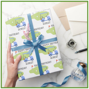 Gepersonaliseerde Golf Thema Naam Verjaardag Cadeaupapier