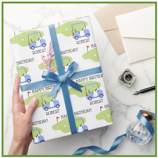Gepersonaliseerde Golf Thema Naam Verjaardag Cadeaupapier