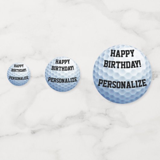 Gepersonaliseerde golfbal Happy Birthday Confetti (Voorkanten)