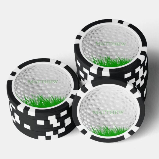 Gepersonaliseerde golfbal in gras marker pokerchips (Opstapeling)