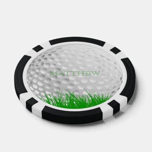 Gepersonaliseerde golfbal in gras marker pokerchips (Enkel)