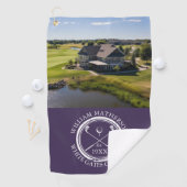 Gepersonaliseerde golfclub naam en foto Paarse Golfhanddoek (Insitu)