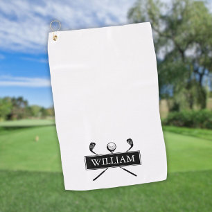 Gepersonaliseerde golfclubs met naam zwart-wit golfhanddoek