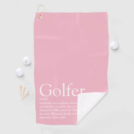 Gepersonaliseerde golfer definitie roze golfhanddoek (Insitu)