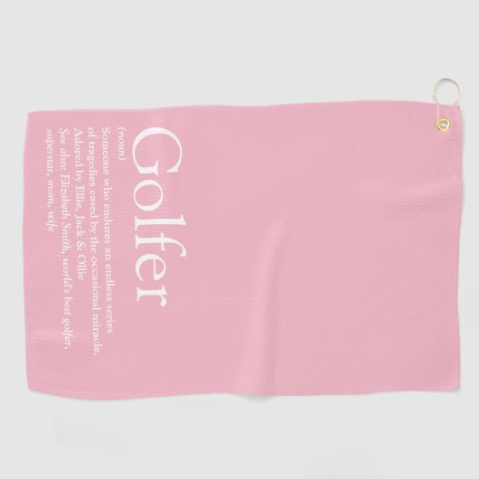 Gepersonaliseerde golfer definitie roze golfhanddoek (Horizontaal)