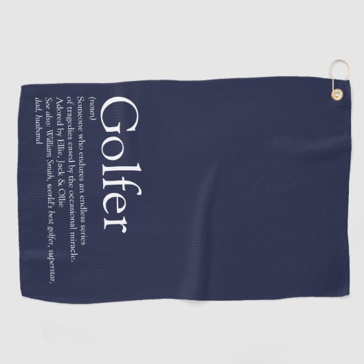 Gepersonaliseerde Golfer Definition Navy Blue Golfhanddoek (Horizontaal)