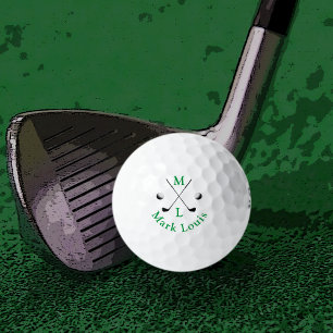 Gepersonaliseerde golfer groene naam zwarte clubs golfballen