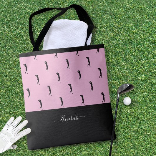 Gepersonaliseerde Golfer Modern Silhouette Pink Bl Tote Bag