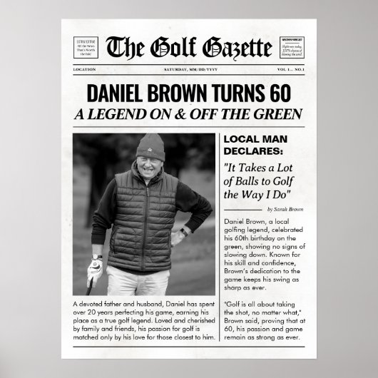 Gepersonaliseerde golfgeschenken, Fun Golf Krant Poster (Voorkant)