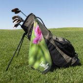 Gepersonaliseerde Golfhanddoek met Roze Bloemknop (Groen)