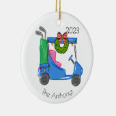 Gepersonaliseerde golfkar Kerstverlichting krans Keramisch Ornament (Rechts)