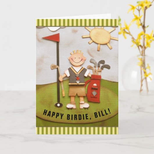 gepersonaliseerde golfverjaardag kaart (Gele Bloem)