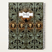 Gepersonaliseerde Gothic Groen Ornament & schedel Planner (Achterkant)