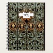 Gepersonaliseerde Gothic Groen Ornament & schedel Planner (Voorkant)