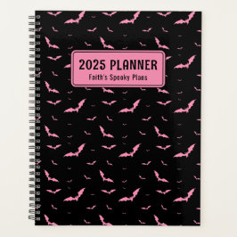 Gepersonaliseerde Gothic Pink & Black Bat Patroon Planner