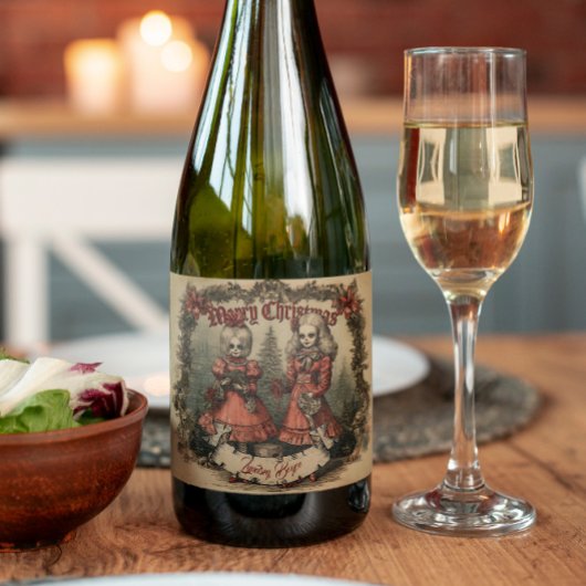 Gepersonaliseerde Gotische Kerst Mousserende Wijn  Sparkling Wijnetiket