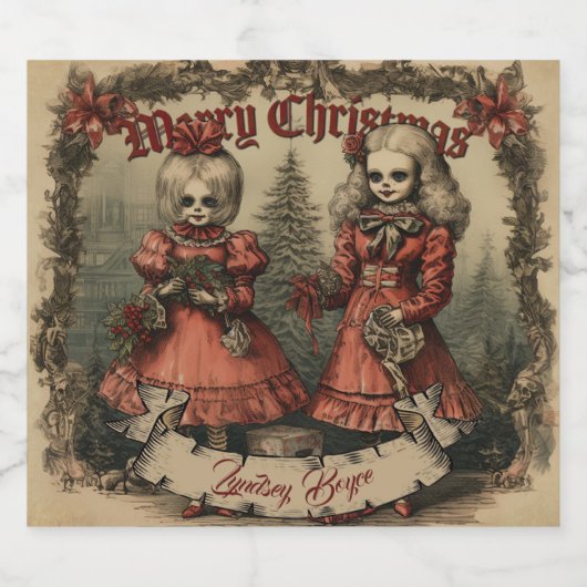 Gepersonaliseerde Gotische Kerst Mousserende Wijn  Sparkling Wijnetiket (Enkel label)