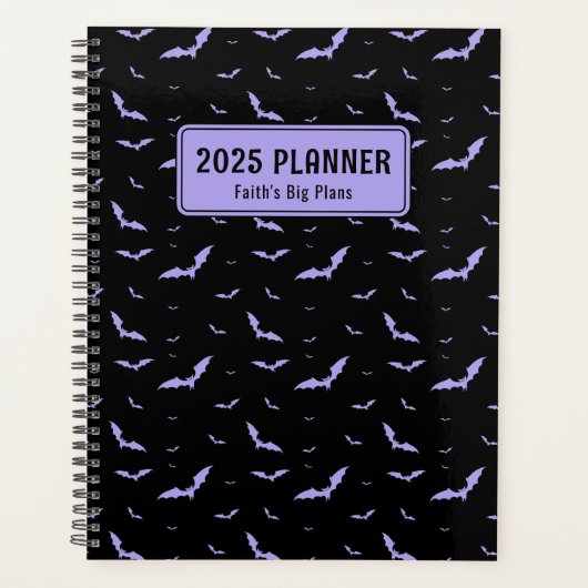 Gepersonaliseerde Gotische Paarse & Zwarte Vleermu Planner (Voorkant)