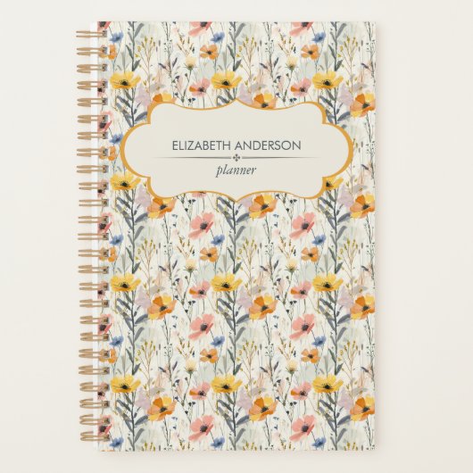 Gepersonaliseerde gouache weide bloemen patroon planner (Voorkant)